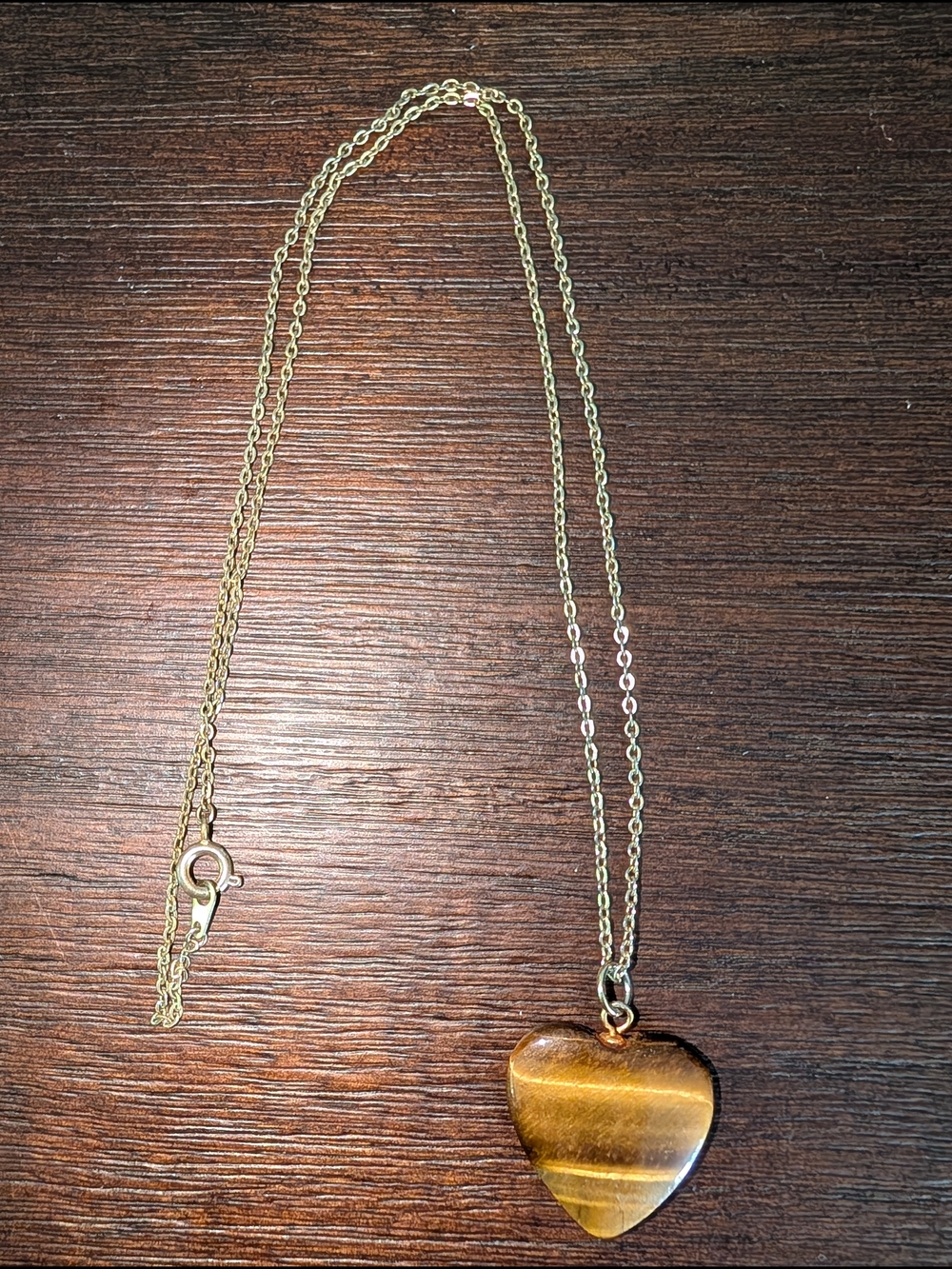 Gold Chain Heart Tiger Eye Pendant Necklace